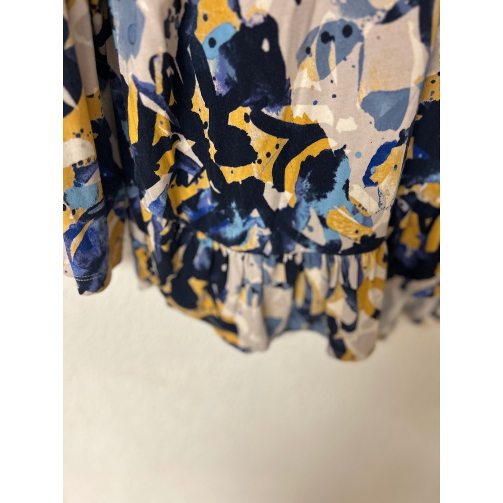 LOGO Lori Goldstein Cowl Neck Ruffle Hem Tunic Abstract Floral Blue Yellow 1X - Picture 4 of 7